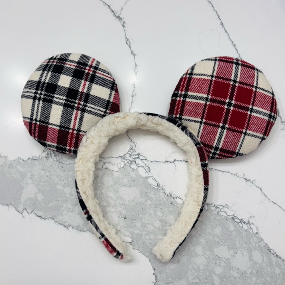Disney Parks Christmas Holiday Red/Black Plaid Mikey Mouse Ear Headband - Picture 3 of 6